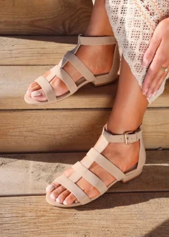 Linzi Liberate Taupe Faux Suede Closed Back Gladiator Sandals