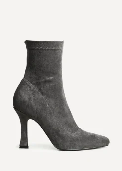 Linzi Lovato Grey Faux Suede Square Toe Heeled Sock Boot