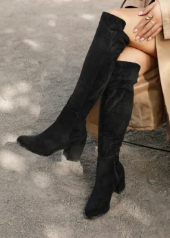 Linzi Mandy Black Suede Block Heeled Knee High Boot