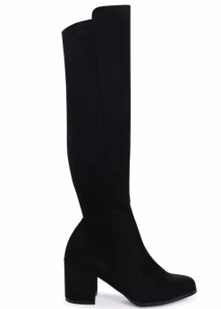 Linzi Mandy Black Suede Block Heeled Knee High Boot