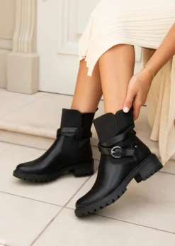Linzi Metro Black Faux Leather Chunky Boot