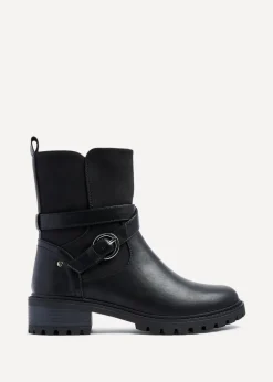 Linzi Metro Black Faux Leather Chunky Boot