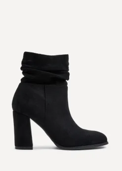 Linzi Mila Black Ruched Square Toe Block Heeled Ankle Boot