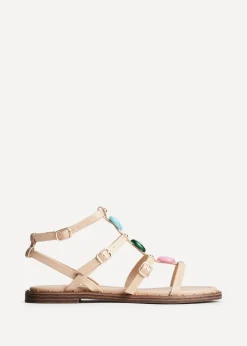 Linzi Mimi Sand Faux Leather Embellished Gladiator Flat Sandal