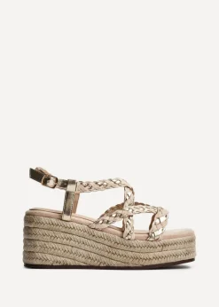Linzi Mimosa Nude Faux Suede Plaited Flatform Wedge