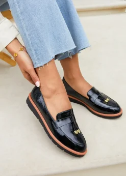 Linzi Nancy Black Patent Faux Leather Loafer