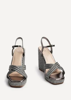 Linzi Nikki Grey Rope Crossover Platform Wedge