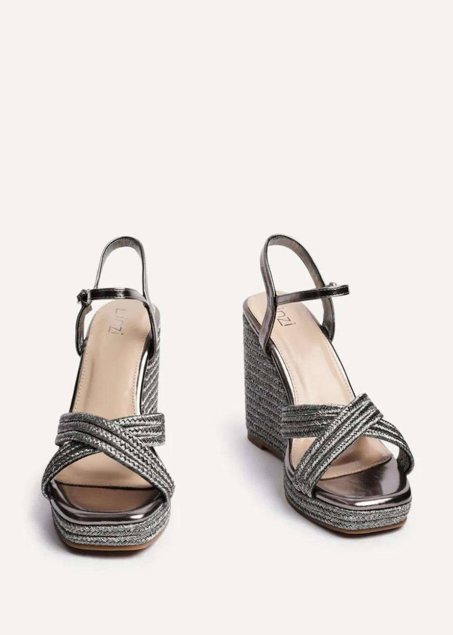Linzi Nikki Grey Rope Crossover Platform Wedge