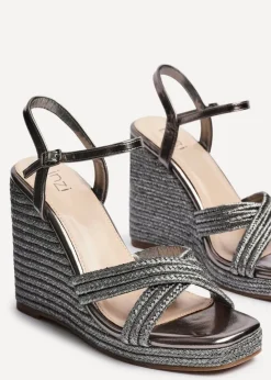 Linzi Nikki Grey Rope Crossover Platform Wedge