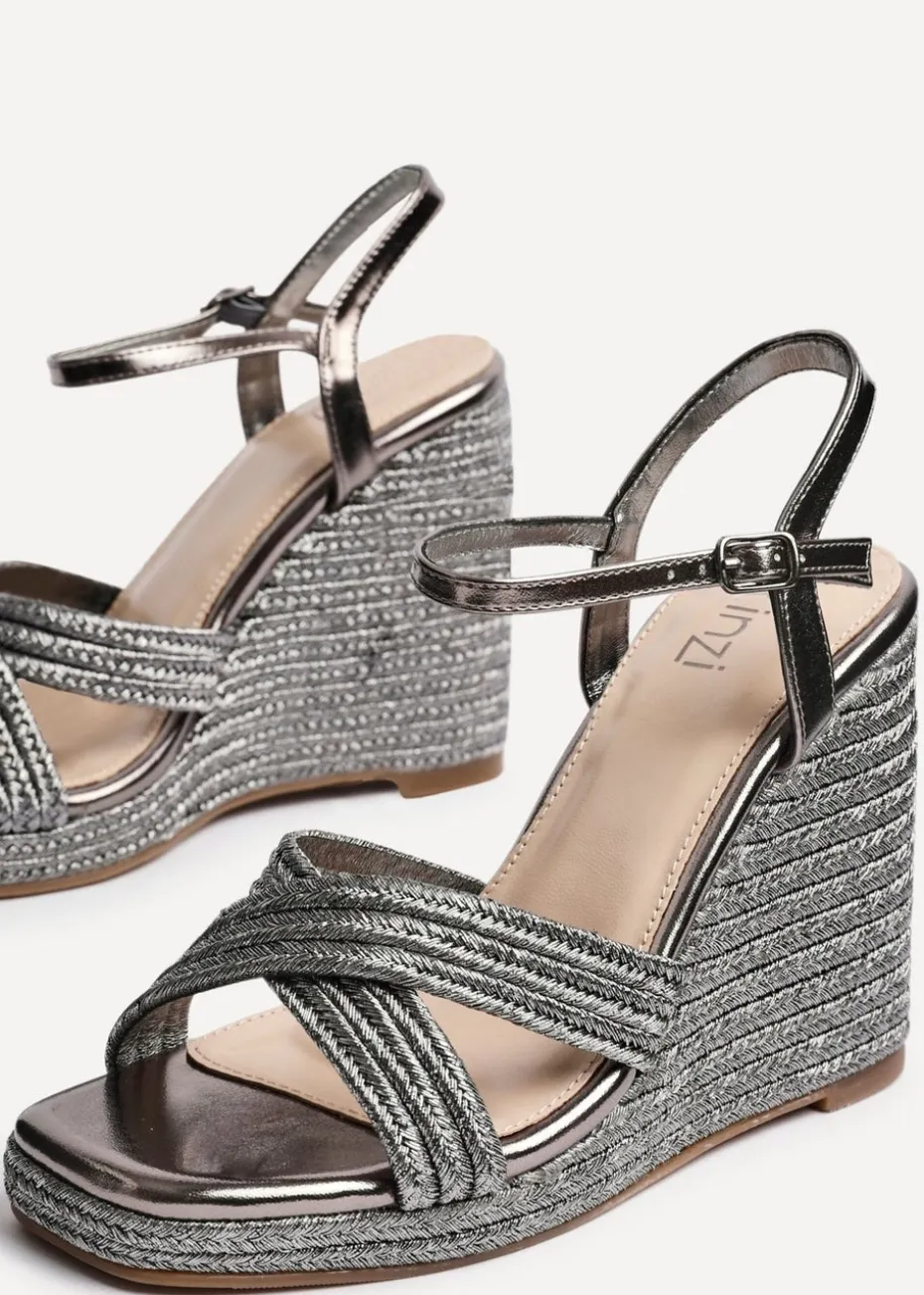 Linzi Nikki Grey Rope Crossover Platform Wedge