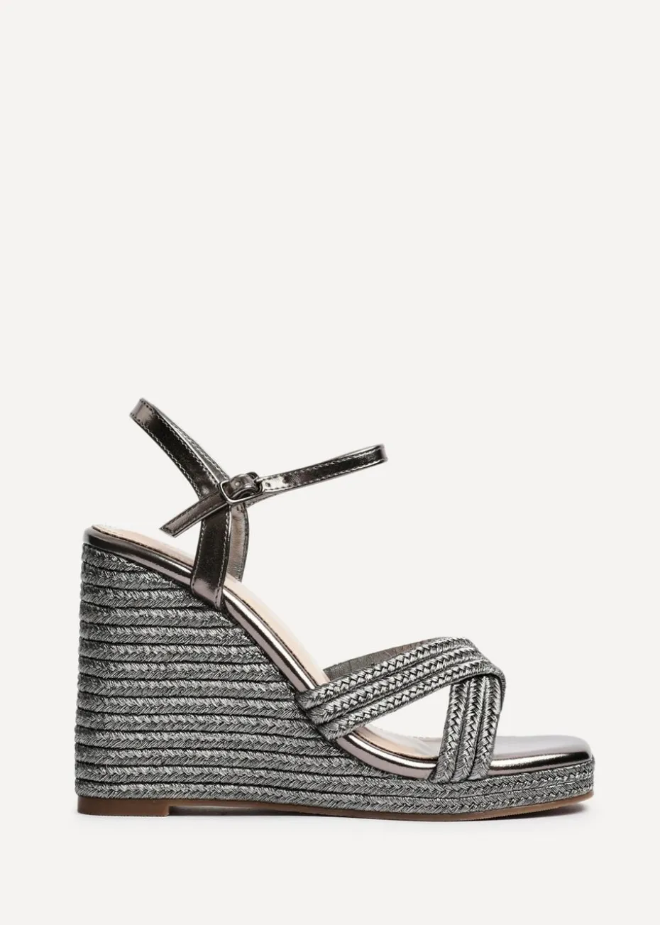 Linzi Nikki Grey Rope Crossover Platform Wedge