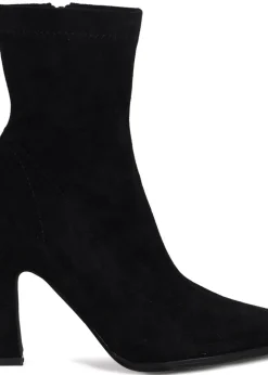 Linzi Noelle Black Suede Square Toe Heeled Sock Boot