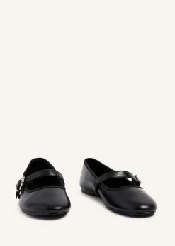 Linzi Odette Black Faux Leather Mary Jane Pumps