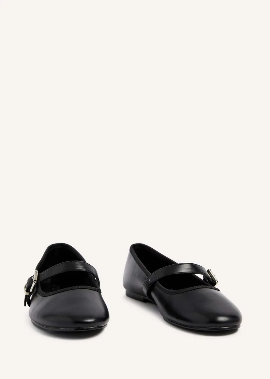 Linzi Odette Black Faux Leather Mary Jane Pumps