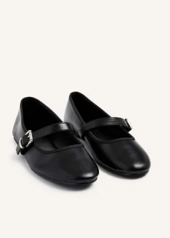 Linzi Odette Black Faux Leather Mary Jane Pumps