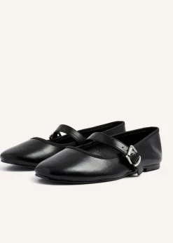 Linzi Odette Black Faux Leather Mary Jane Pumps