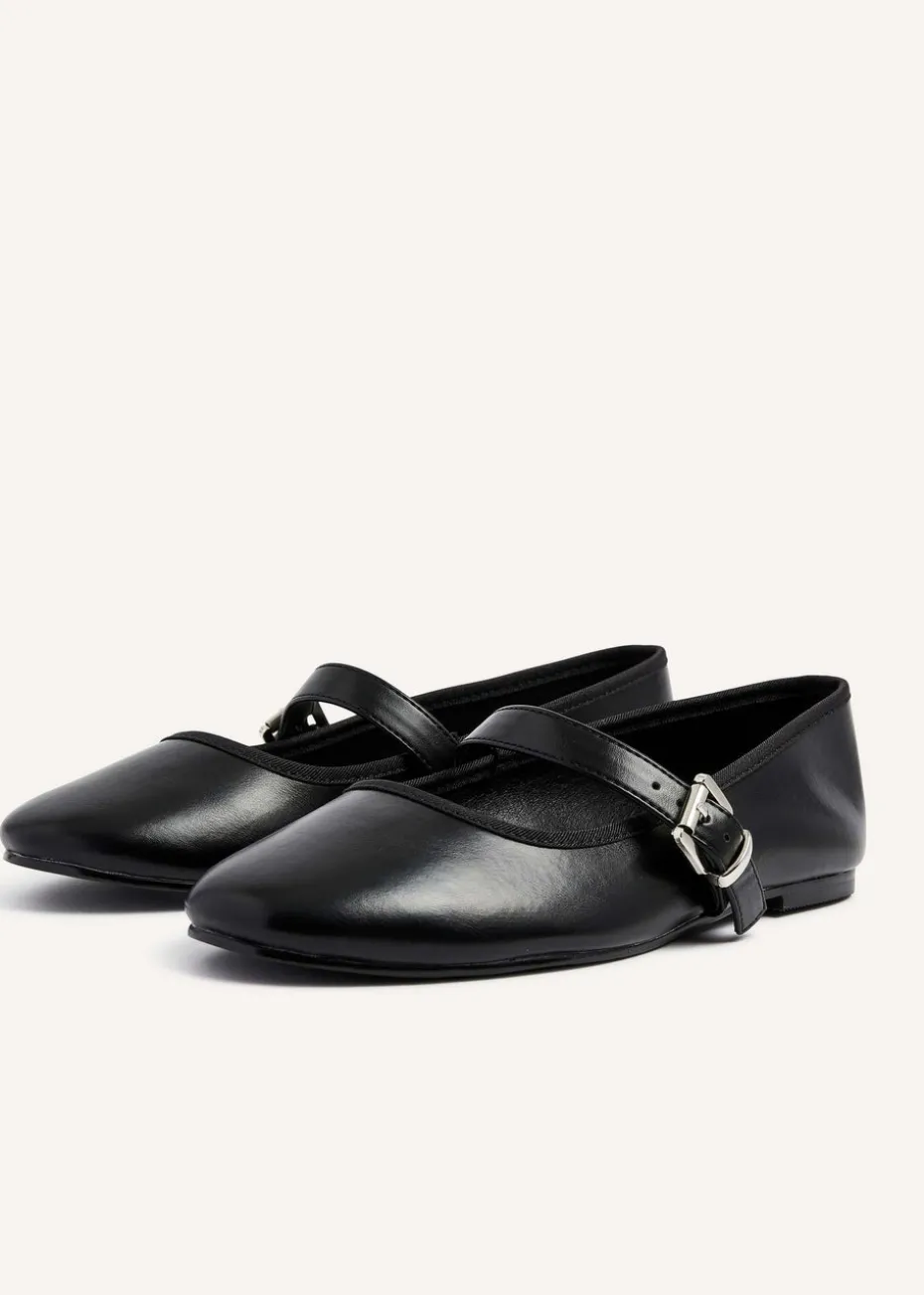 Linzi Odette Black Faux Leather Mary Jane Pumps