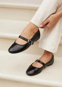 Linzi Odette Black Faux Leather Mary Jane Pumps