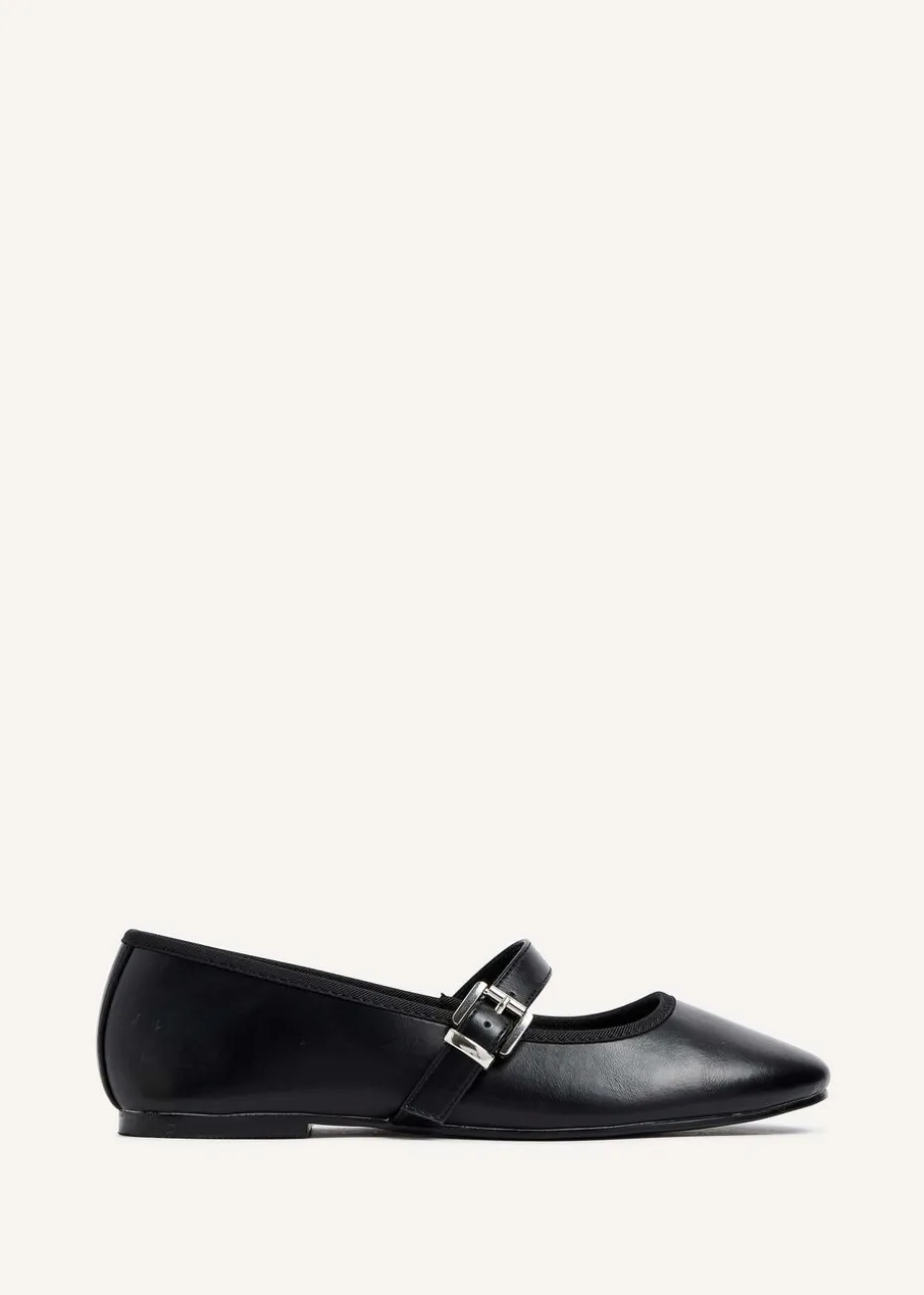 Linzi Odette Black Faux Leather Mary Jane Pumps