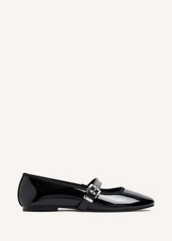 Linzi Odette Black Faux Patent Mary Jane Pumps