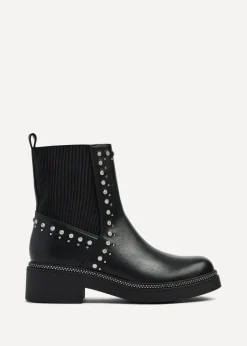 Linzi Optic Black Faux Leather Diamante Embellished Chelsea Boot