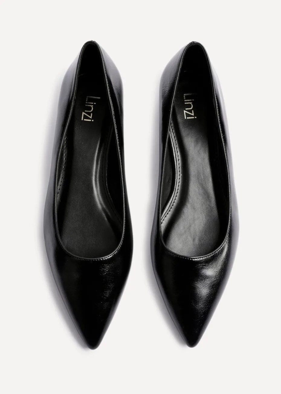Linzi Orian Black Faux Leather Pointed Toe Ballet Flats