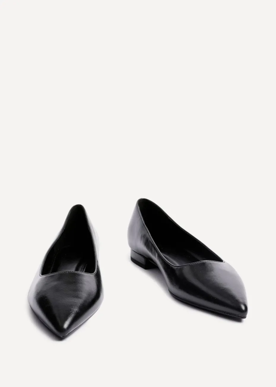 Linzi Orian Black Faux Leather Pointed Toe Ballet Flats