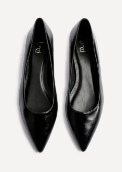 Linzi Orian Black Faux Leather Pointed Toe Ballet Flats