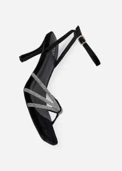 Linzi Polly Black Velvet Stiletto Heeled Sandal