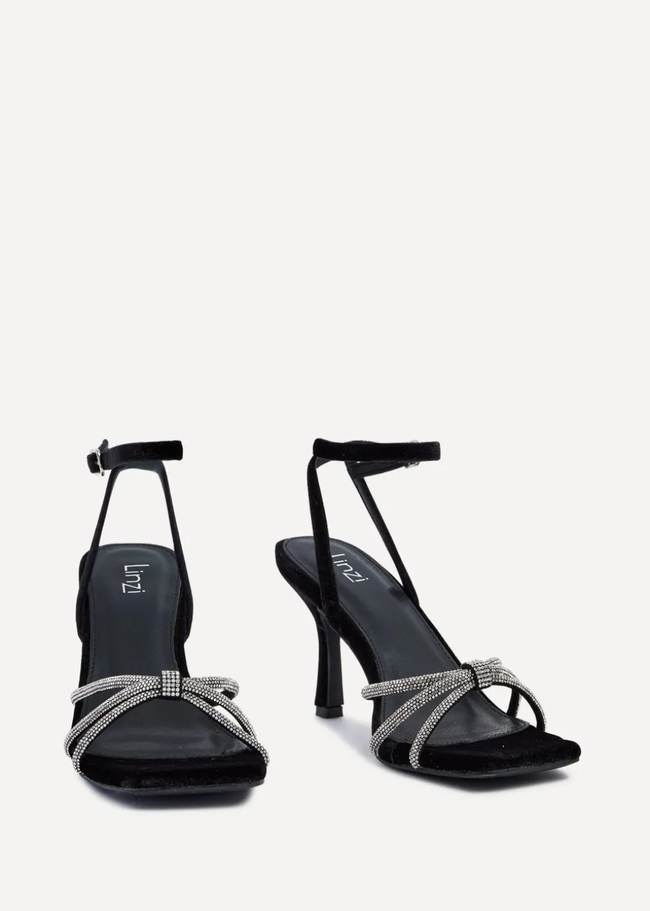 Linzi Polly Black Velvet Stiletto Heeled Sandal