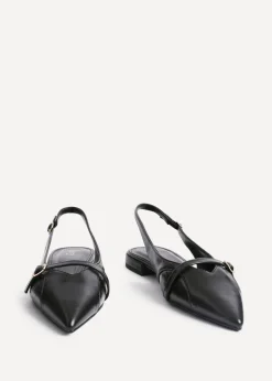 Linzi Prague Black Faux Leather Pointed Toe Ballet Flat