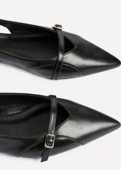 Linzi Prague Black Faux Leather Pointed Toe Ballet Flat