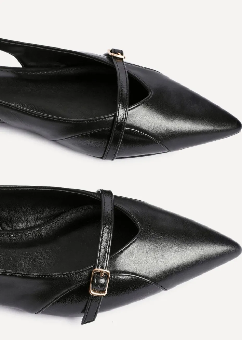 Linzi Prague Black Faux Leather Pointed Toe Ballet Flat
