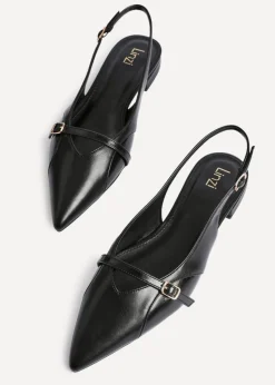 Linzi Prague Black Faux Leather Pointed Toe Ballet Flat