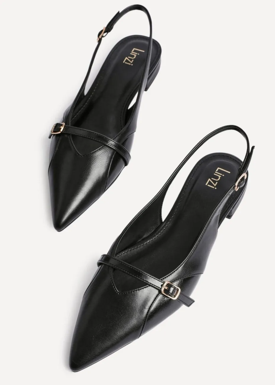 Linzi Prague Black Faux Leather Pointed Toe Ballet Flat