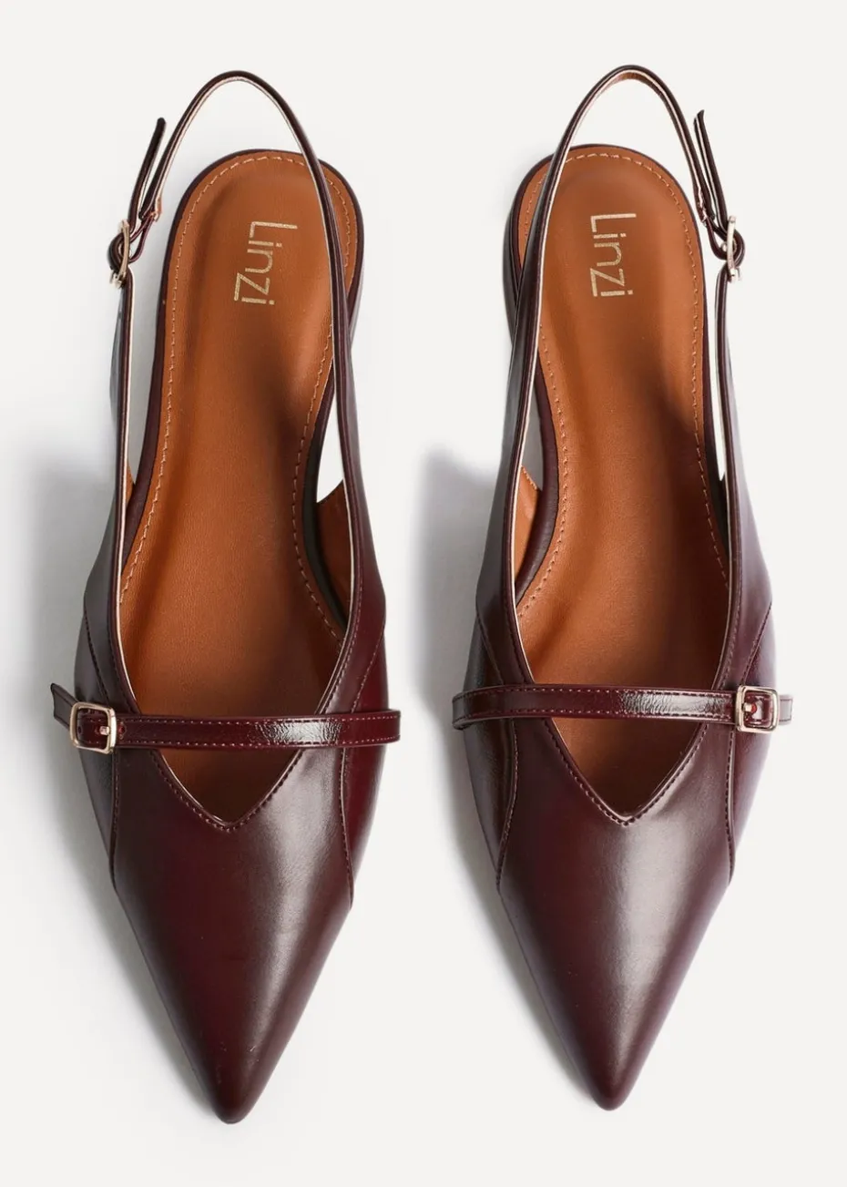 Linzi Prague Burgundy Faux Leather Pointed Toe Ballet Flat