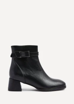 Linzi Sable Black Faux Leather Block Heeled Ankle Boot