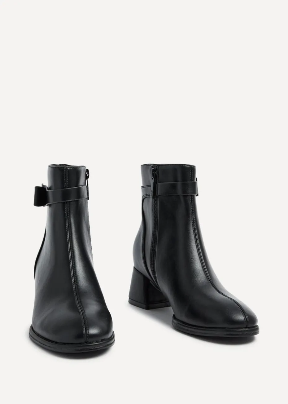 Linzi Sable Black Faux Leather Block Heeled Ankle Boot