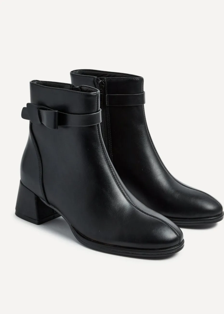 Linzi Sable Black Faux Leather Block Heeled Ankle Boot