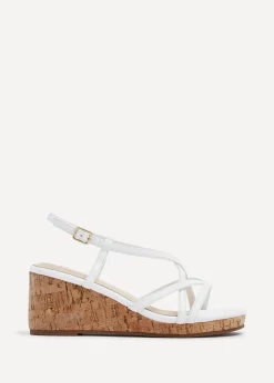 Linzi Safiya White Faux Leather Strappy Wedge Sandal