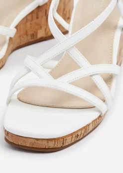 Linzi Safiya White Faux Leather Strappy Wedge Sandal