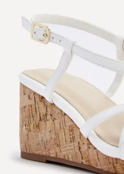 Linzi Safiya White Faux Leather Strappy Wedge Sandal