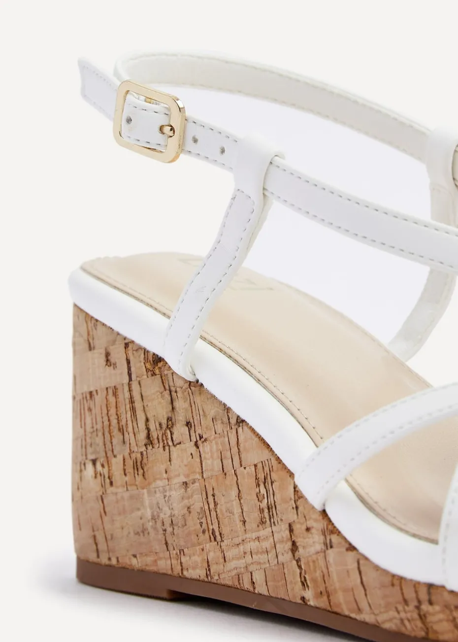 Linzi Safiya White Faux Leather Strappy Wedge Sandal