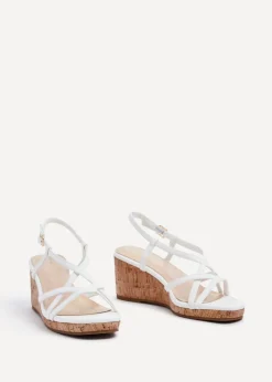 Linzi Safiya White Faux Leather Strappy Wedge Sandal
