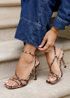 Linzi Savannah Leopard Print Faux Suede Strappy Stiletto High Heel