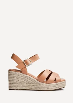 Linzi Sheena Tan Faux Leather Crossover Espadrille Platform Wedge