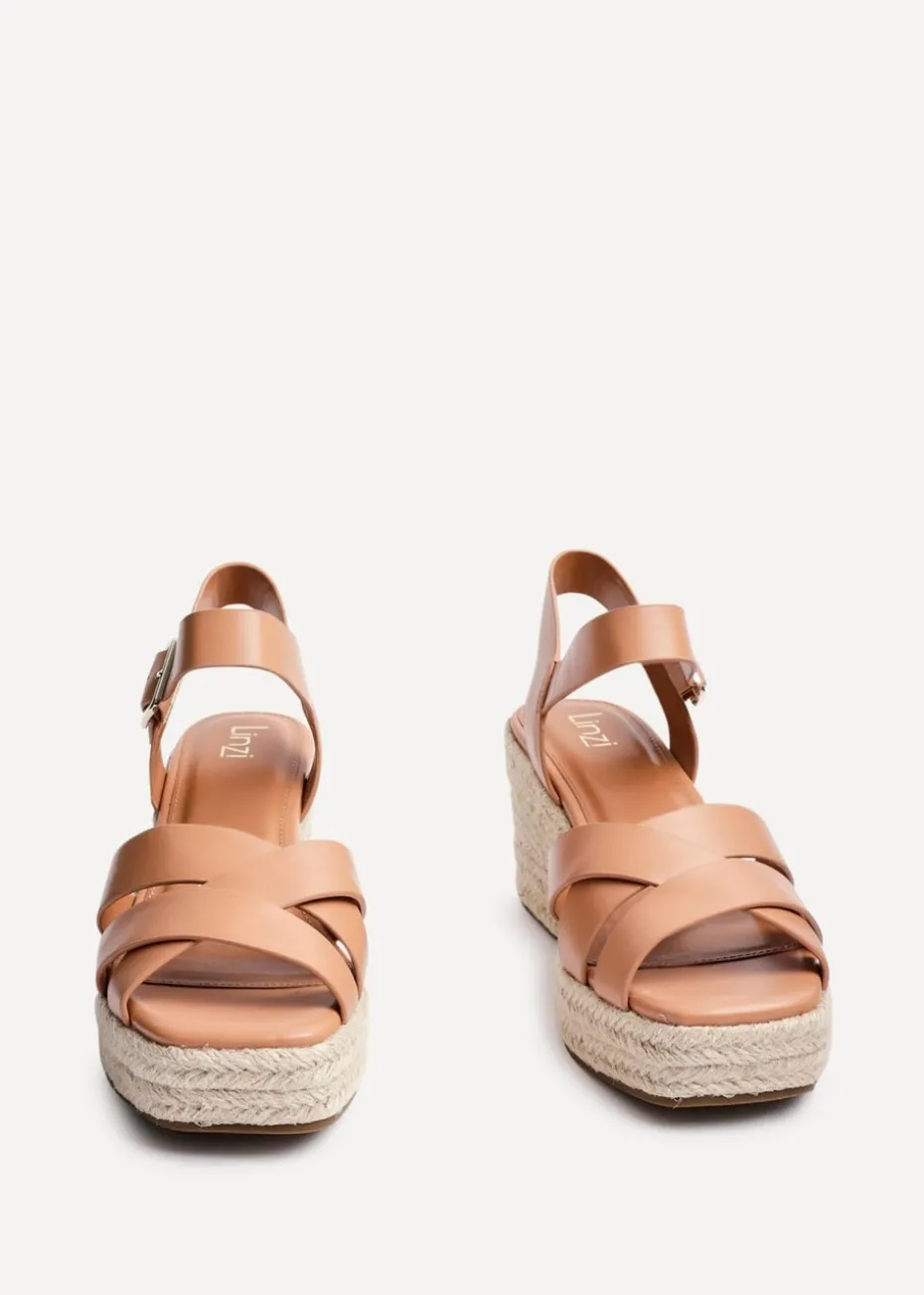 Linzi Sheena Tan Faux Leather Crossover Espadrille Platform Wedge