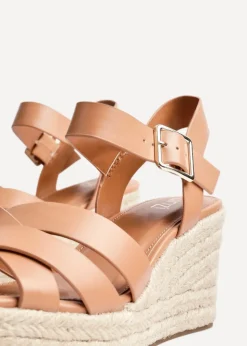 Linzi Sheena Tan Faux Leather Crossover Espadrille Platform Wedge