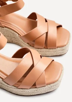 Linzi Sheena Tan Faux Leather Crossover Espadrille Platform Wedge