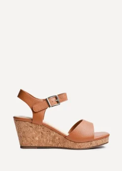 Linzi Sierra Tan Faux Leather Cork Platform Wedge